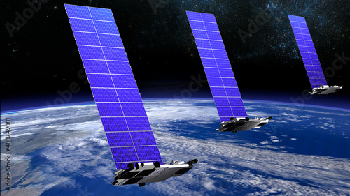 internet broadcast satellite train around the earth in illustration 3d photo