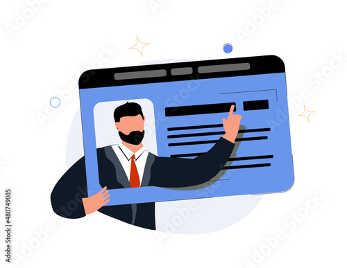 Identity card with photo concept. Smiling man worker cartoon character holding document identification with his face as photo vector illustration