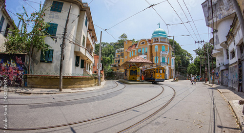 Brazil, Rio de Janeiro, February 2016, yellow tram on the street of Rio de Janeiro © Iuliia