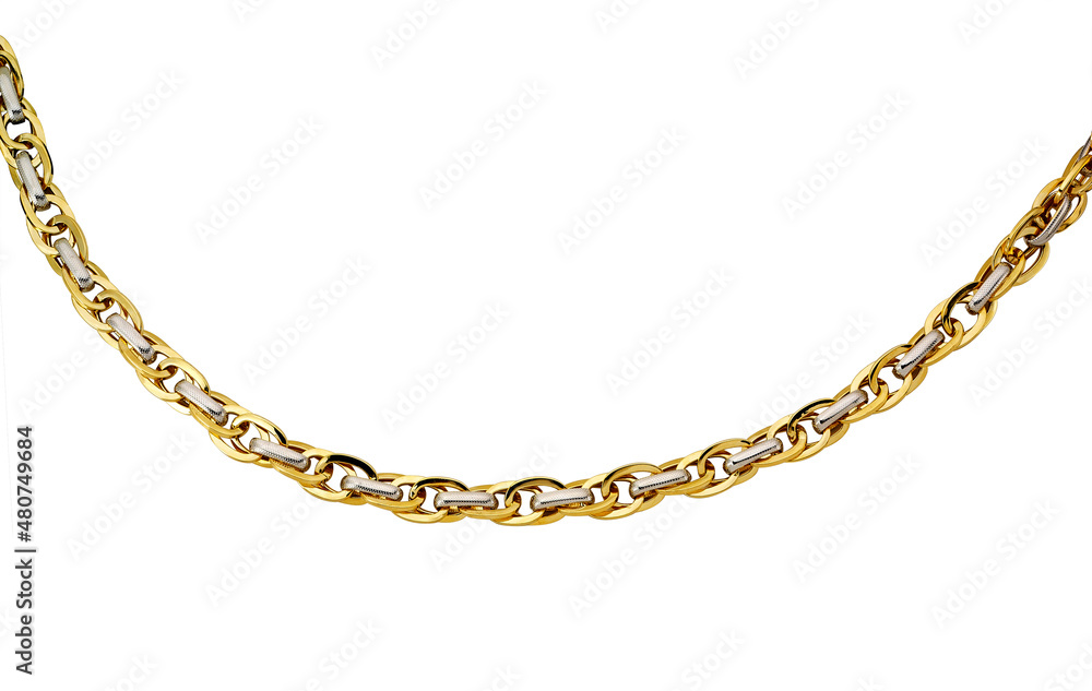 Gold jewelry. Gold chain isolated on white background Gold jewelry. Gold chain isolated on white background
