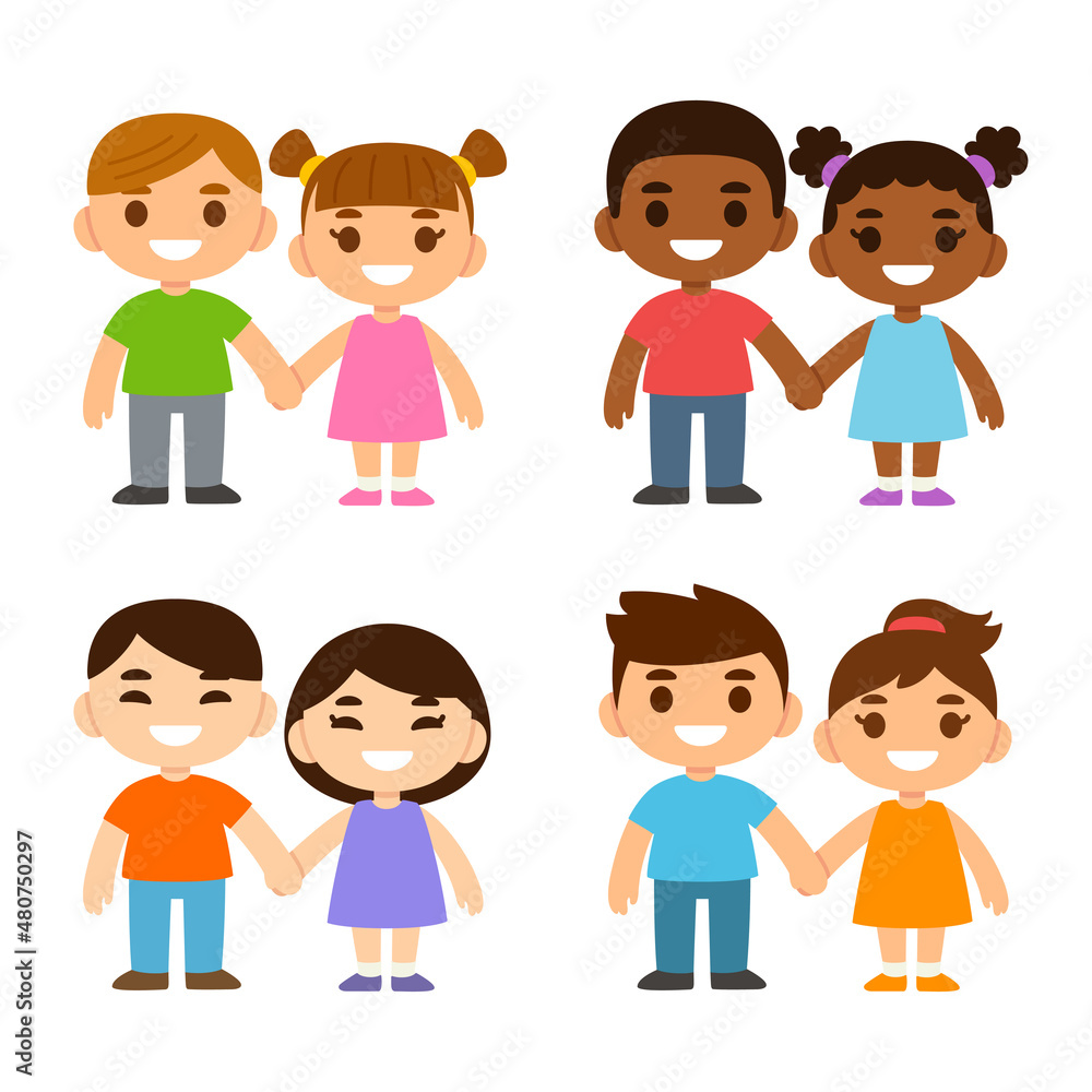 Cartoon children holding hands