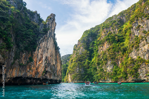 Beautiful crystal clear water at Loh Samah Bay ofs Pileh at Phi Phi island in Krabi near Phuket, Thailand. Famous travel destination or summer holiday maker at tropical country, Siam photo