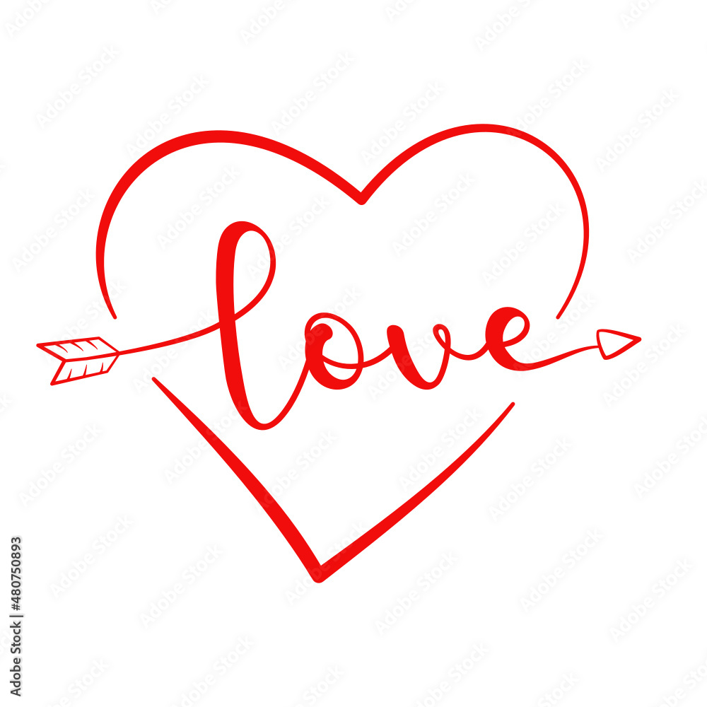 Heart with word love, valentine's day, vector