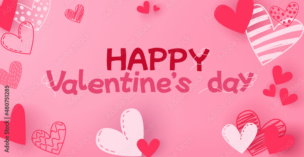 Valentine's day background banner with doodle hearts decoration with cut paper effect Valentine's day background banner with doodle hearts decoration with cut paper effect