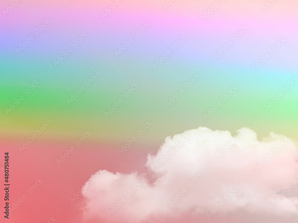 beauty sweet pastel green red and blue  colorful with fluffy clouds on sky. multi color rainbow image. abstract fantasy growing light vertical views