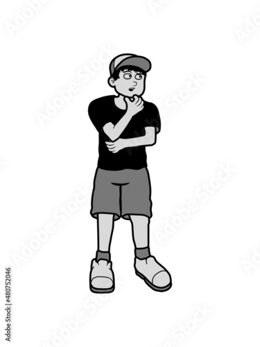 Junge überlegt Pose 