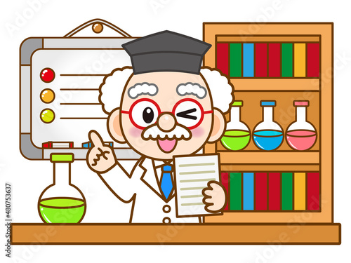 実験の説明をする博士_ベクター3