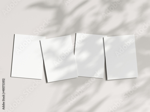 Bilde på lerret Four vertical cards mockup in boho, invitation mockup, greeting card on beige ba
