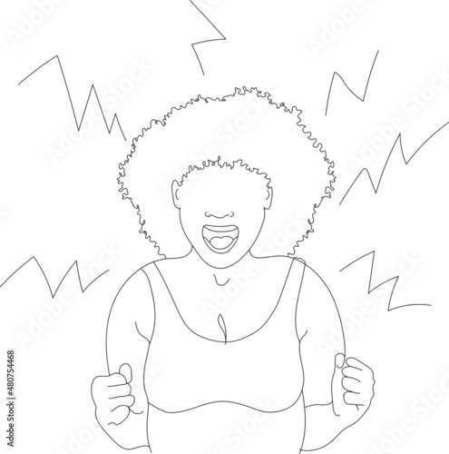 The woman screams in rage. Irritation. Insomnia. Vector linear illustration.