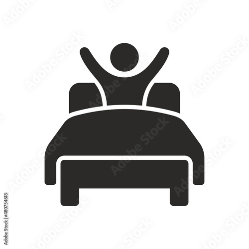 Bed icon. Happy morning. Vector icon isolated on white background.