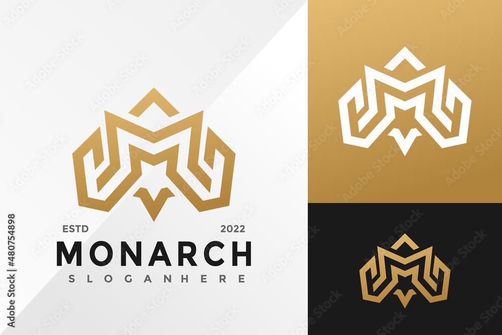 Golden Letter M Monarch Modern Logo Design Vector illustration template Golden Letter M Monarch Modern Logo Design Vector illustration template