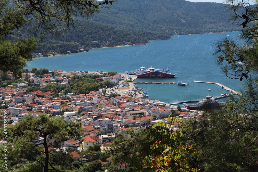 Top view of Limenas city and it's harbor
