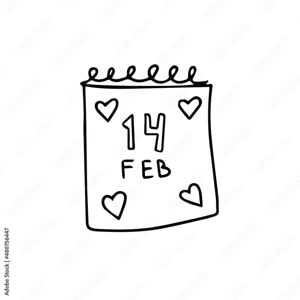 Doodle vector hand drawn calendar icon with handwritten inscription “14 february”. Doodle element, saint Valentine’s Day, calendar with hearts. Design element isolated, for typography and digital use Doodle vector hand drawn calendar icon with handwritten inscription “14 february”. Doodle element, saint Valentine’s Day, calendar with hearts. Design element isolated, for typography and digital use