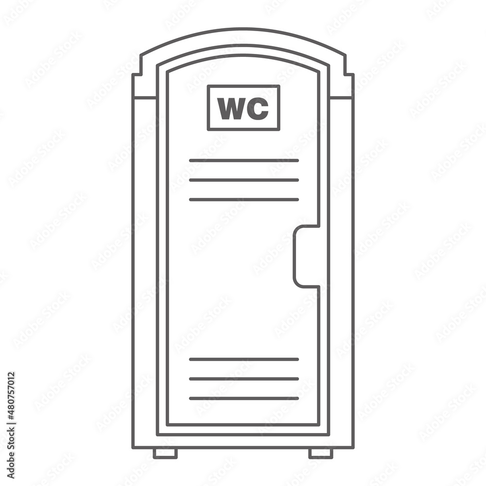Mobile portable bio toilet outline icon. Front view. Blue plastic closet WC. Vector illustration Mobile portable bio toilet outline icon. Front view. Blue plastic closet WC. Vector illustration