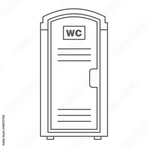 Mobile portable bio toilet outline icon. Front view. Blue plastic closet WC. Vector illustration
