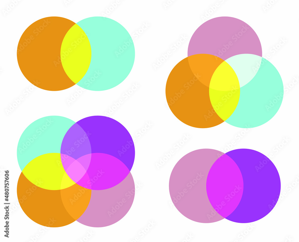 Venn diagram infographic template. Two, three and four circles. Venn diagram infographic template. Two, three and four circles.