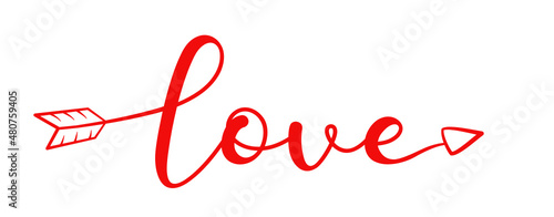 Word love in the form of an arrow. Valentine's day. Vector illustration
