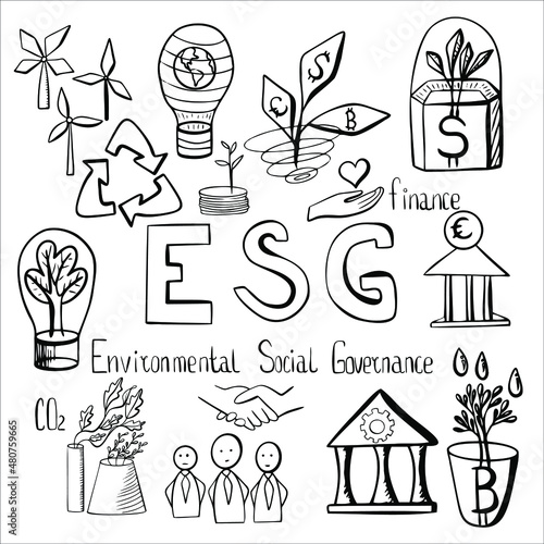 ESG environmental social governance doodle set