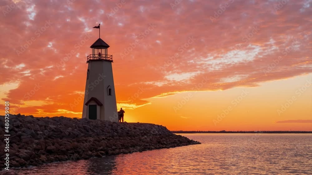 Sunset beautiful afterglow time lapse over the Lake Hefner Lighthouse