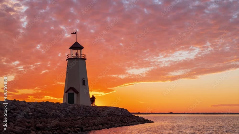 Sunset beautiful afterglow time lapse over the Lake Hefner Lighthouse Sunset beautiful afterglow time lapse over the Lake Hefner Lighthouse