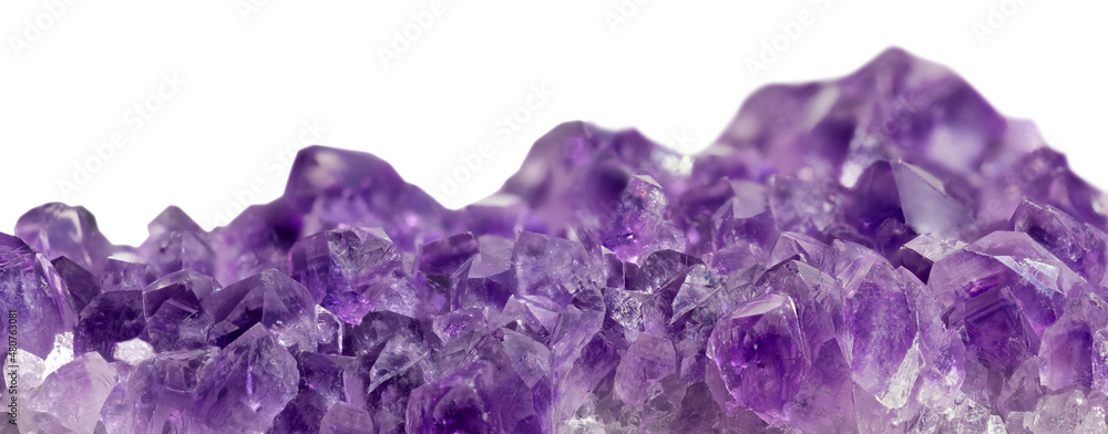 amethyst with lilac large crystals on white amethyst with lilac large crystals on white