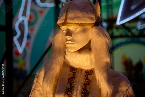 Mannequin in national ethnic northern Russian and European clothes