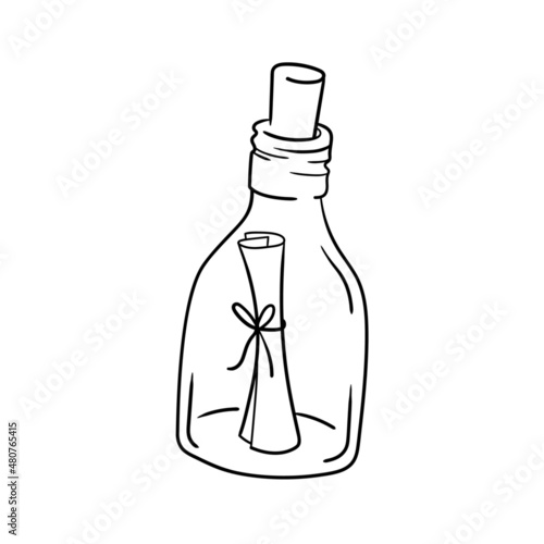 vector illustration line bottle message paper letter