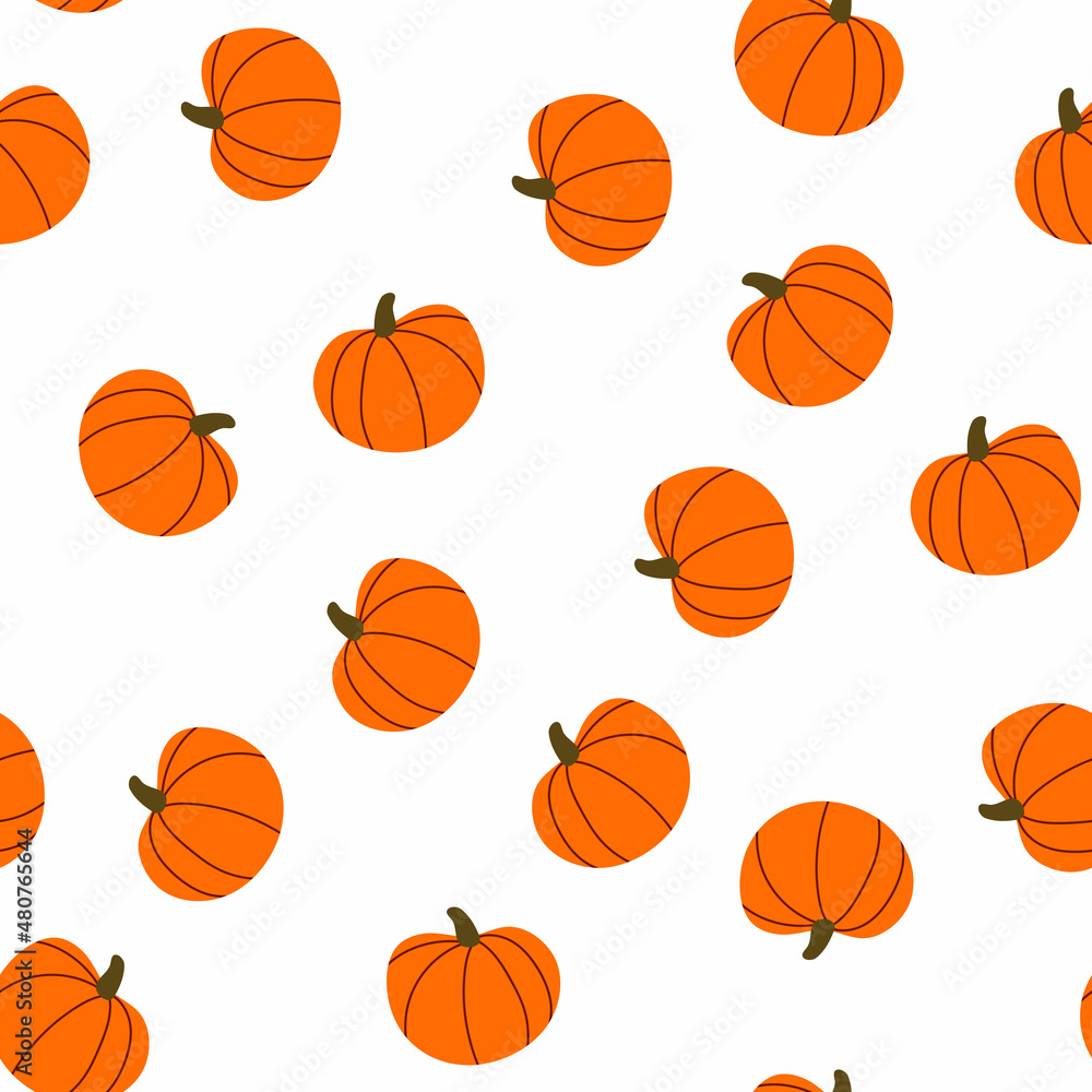 Pumpkin seamless pattern vector illustration. Squash vegetable in cartoon hand drawn flat style for thanksgiving, halloween, autumn harvest design.