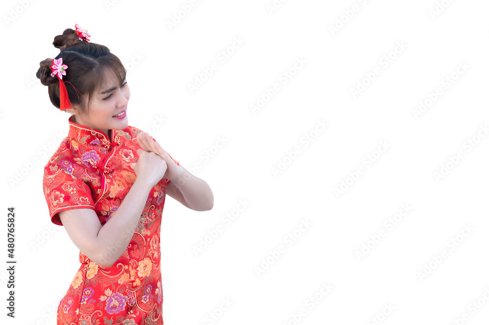 Portrait beautiful asian woman in Cheongsam dress on white background,Thailand people,Happy Chinese new year concept,Happy asian lady in chinese traditional dress Portrait beautiful asian woman in Cheongsam dress on white background,Thailand people,Happy Chinese new year concept,Happy asian lady in chinese traditional dress