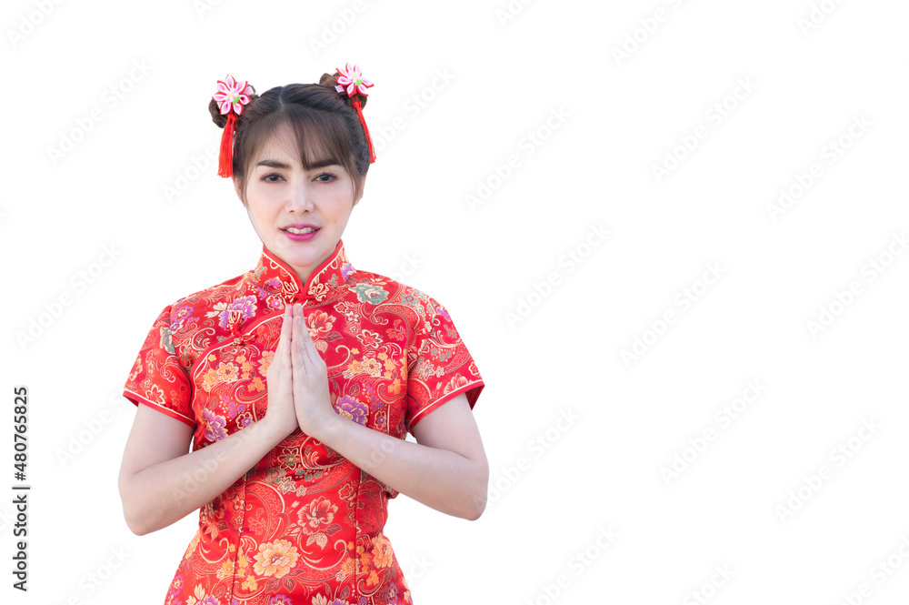 Portrait beautiful asian woman in Cheongsam dress on white background,Thailand people,Happy Chinese new year concept,Happy asian lady in chinese traditional dress Portrait beautiful asian woman in Cheongsam dress on white background,Thailand people,Happy Chinese new year concept,Happy asian lady in chinese traditional dress