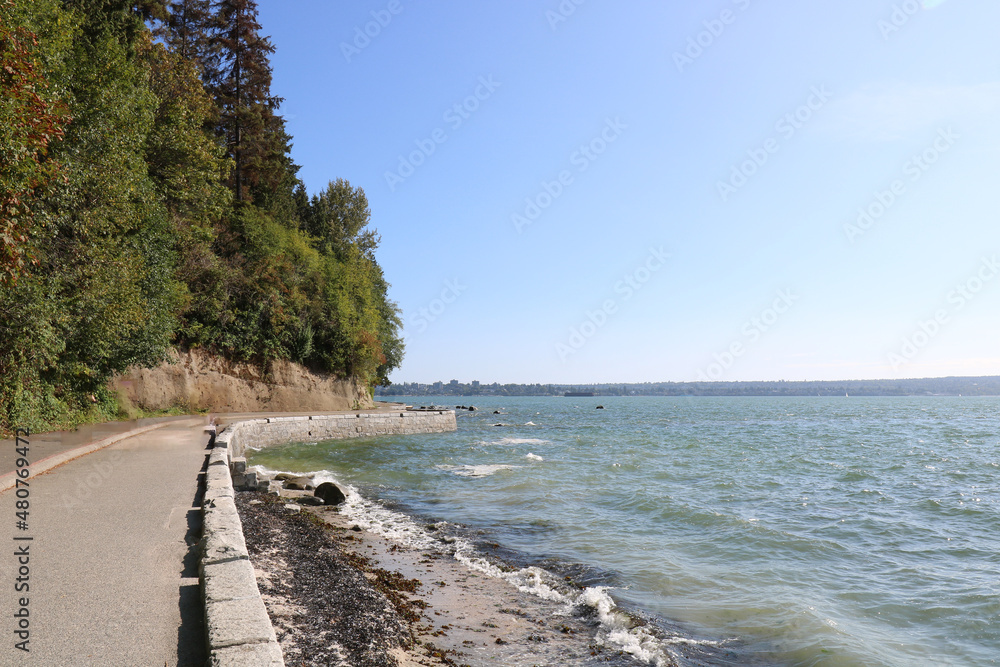 The road along the beach of the famous Stanley Park