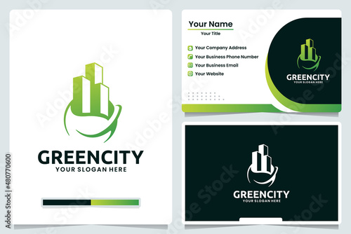 green city ,nature construction, logo design and business card