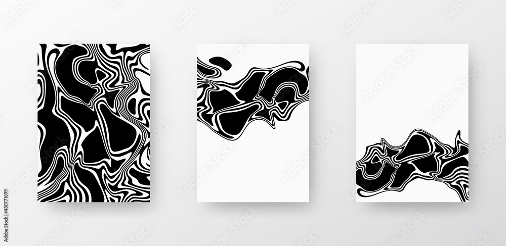 Fototapeta premium Template set. Liquid cover black-white background. Template design. Vector