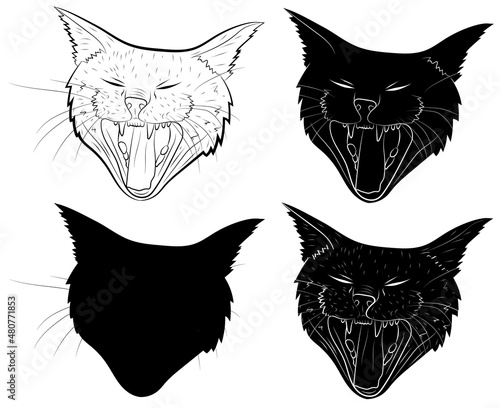 Set of Realistic yawning cat portrait. Vector illustration.