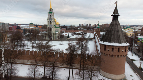 View of the Tula Kremlin, Krestovozdvizhenskaya Square, drone shot photo