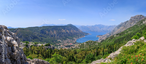 Fototapeta Naklejka Na Ścianę i Meble -  Panoramic landscape view of Kotor bay, Montenegro.