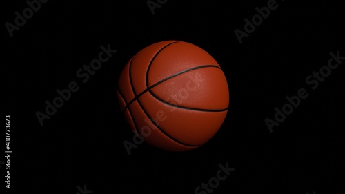 Classic basketball ball illustration on black background. Sports concept. 3D render.