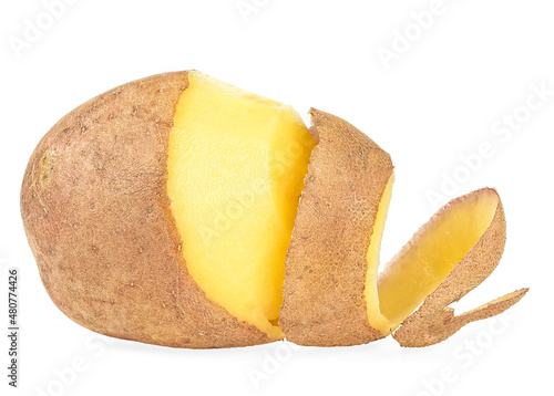 Peeled potatoes with peel isolated on a white background photo