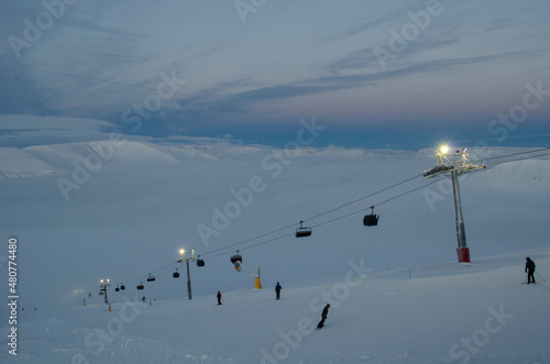 View from the top of the Khibiny mountains in Kirovsk ski resort in the Murmansk region © Svetlana