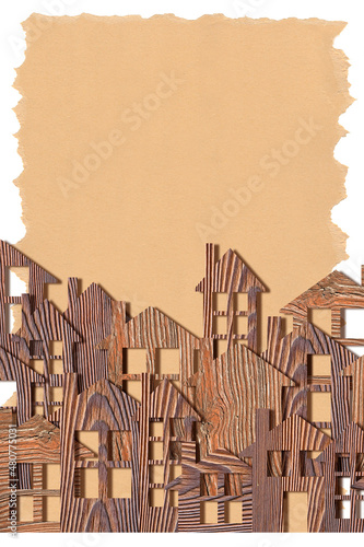 Conceptual cityscape with wooden buildings - build your comforta photo