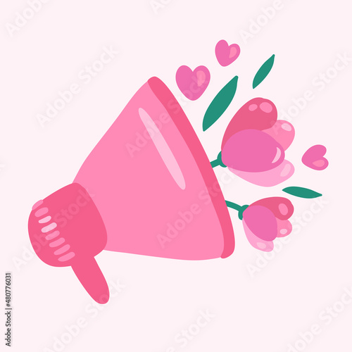 loudspeaker with flowers. romantic message, hand drawn illustration. flower advertisement.