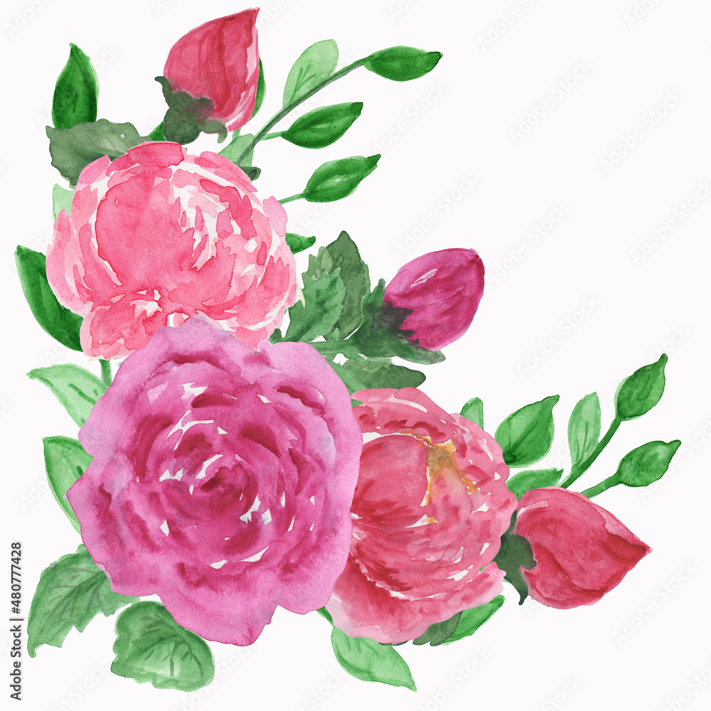 Naklejka premium watercolor bouquets of flowers peonies poppies for valentine's day greeting cards invitations for design works