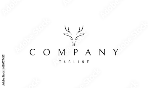 Vector logo on which an abstract image of a deer head with antlers in a linear, minimalist style.