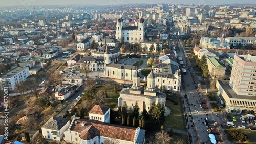 Wallpaper Mural Aerial drone view of the The Metropolitan Cathedral in Iasi downtown, Romania. Buildings around it Torontodigital.ca