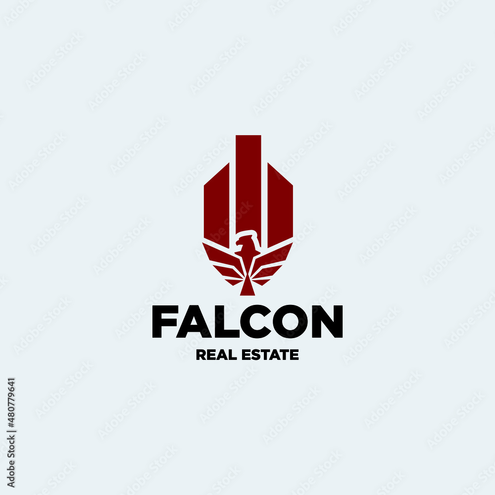 Fototapeta premium building logo design with silhouette falcon graphic for real estate