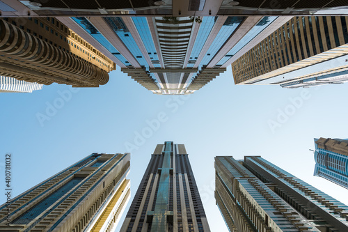 View of tall skyscrappers in Dubai, UAE. photo
