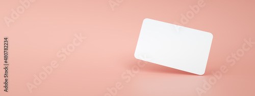 Blank white card over pink  background, 3d rendering, layout image