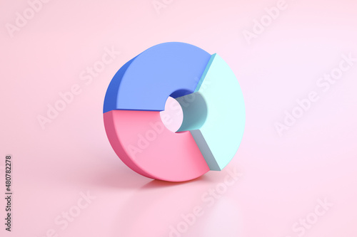 Donut chart over pink background, 3d render