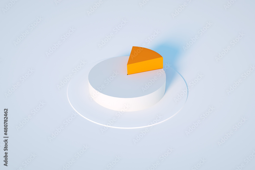 Revenue 3d rendering, orange piece of pie chart over light background - obrazy, fototapety, plakaty 
