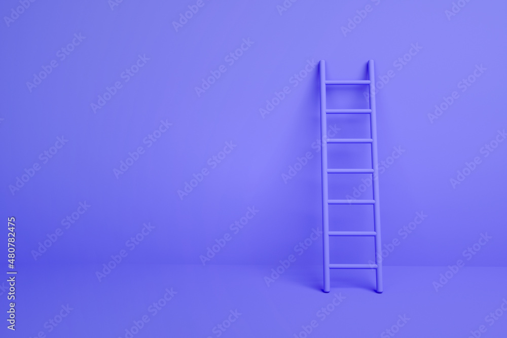 step ladder on a purple  wall, 3d rendering